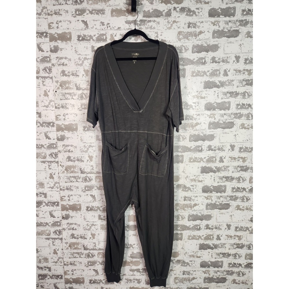 Natural Life Jonnie Plunge Jumpsuit Small Gray Oversized Slouchy Harem